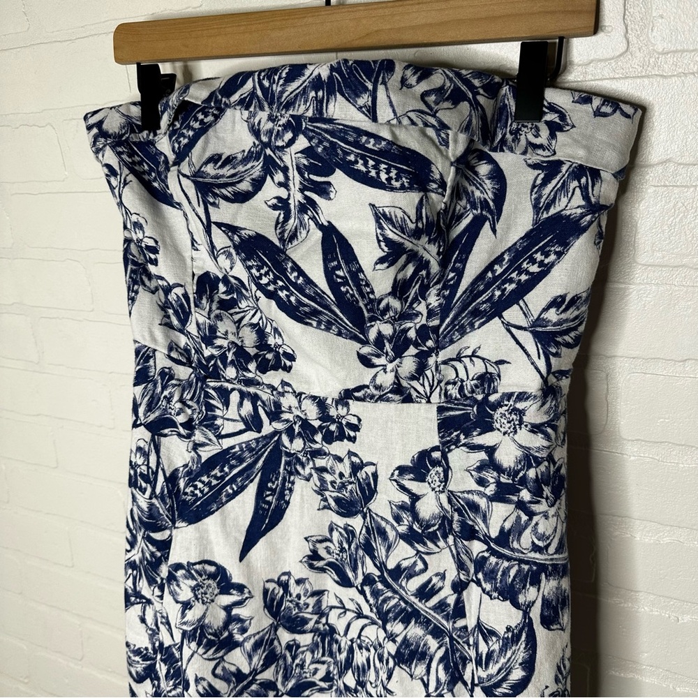 Abercrombie & Fitch White Strapless Midi Dress with Blue Floral Print - Picture 5 of 10